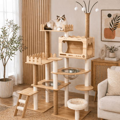 chat couche dans arbre a chat scandinave stable elegant