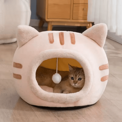 chat couche dans lit pour chat confortable rose