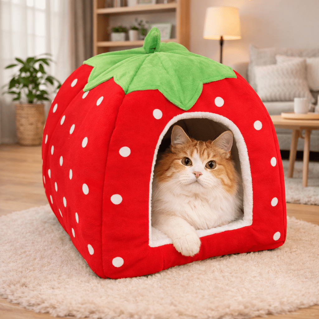 chat couche paisiblement dans chat niche design fraise confortable