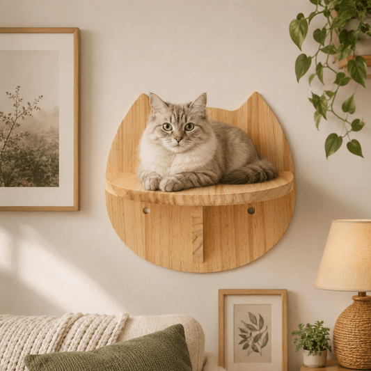 chat couche sur plateforme murale bois design chat