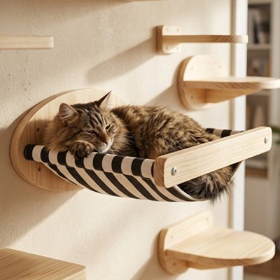 chat dans hamac arbre a chat mural stable