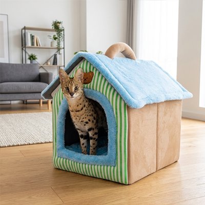 chat dans maison pour chat confortable adorable