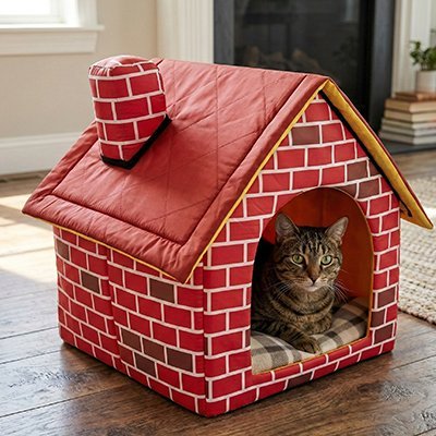 chat dans maison pour chat design brique rouge