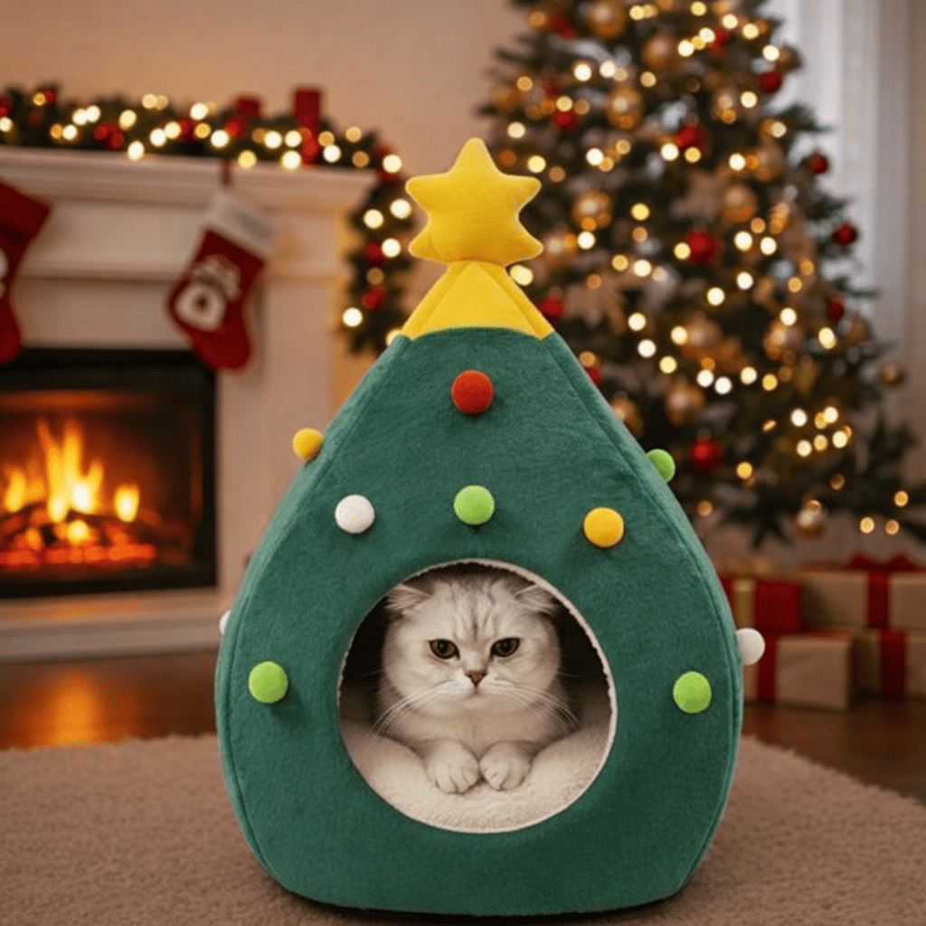 chat dans niche pour chat design sapin noel confortable