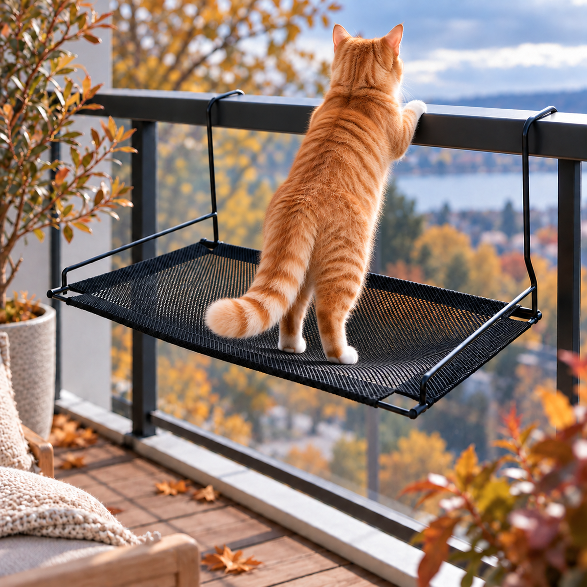 chat debout hamac chat suspendu robuste acier noir