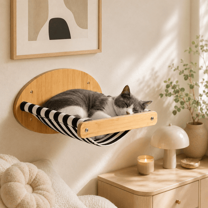 chat dormant dans hamac mural confortable
