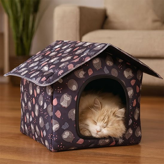 chat dormant dans niche pour chat extérieur impermeable gris