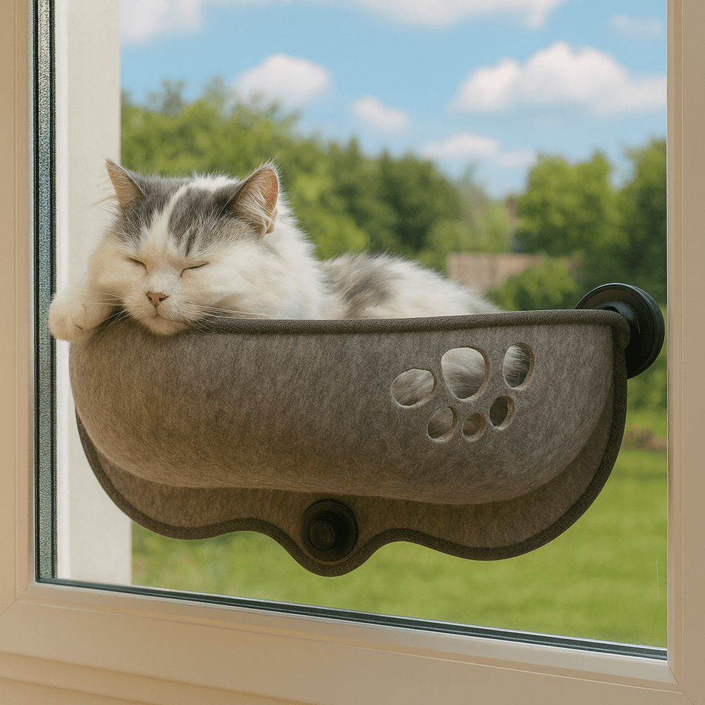 chat endormi dans hamac chat fenetre gris motif patte