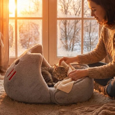 chat endormi dans panier chat design chausson requin doux