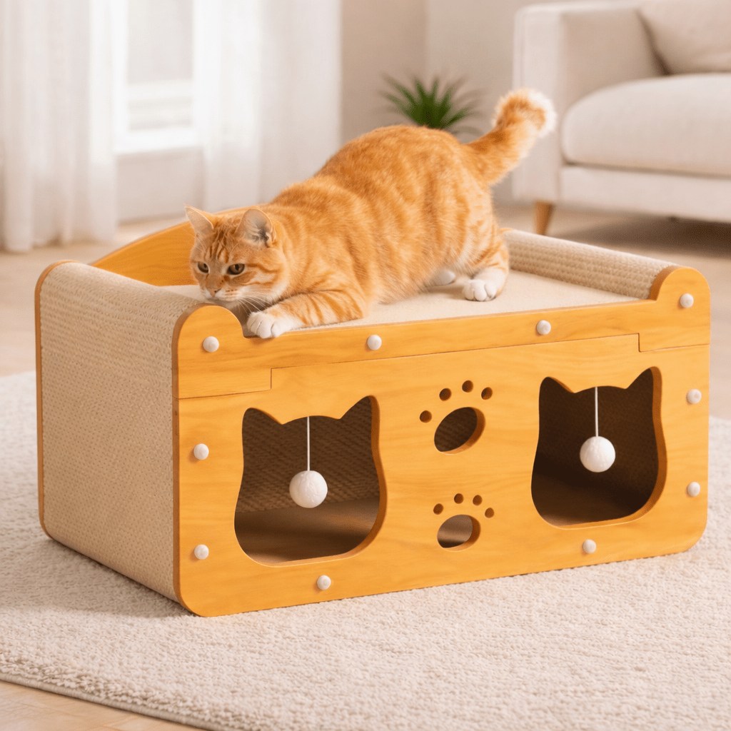 chat griffant toit maisonnette bois chat deux niveaux confortable amusante