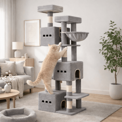 chat grimpant dans gros arbre à chat xxl 