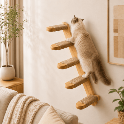 chat grimpant marches murales bois pour chat avec corde sisal