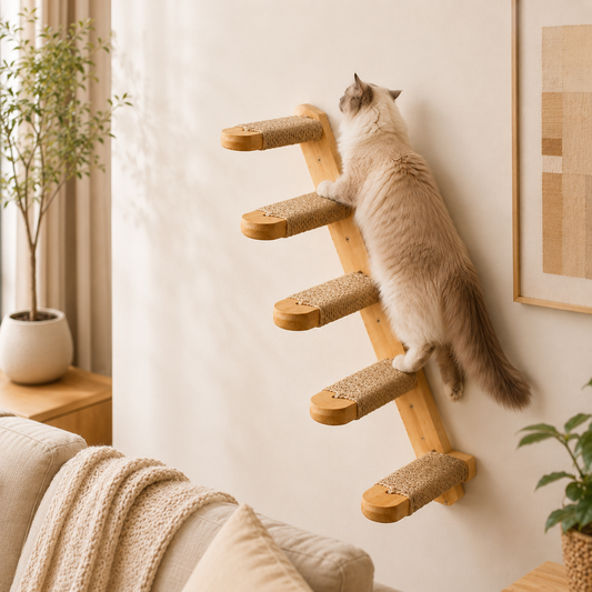 chat grimpant marches murales bois pour chat avec corde sisal