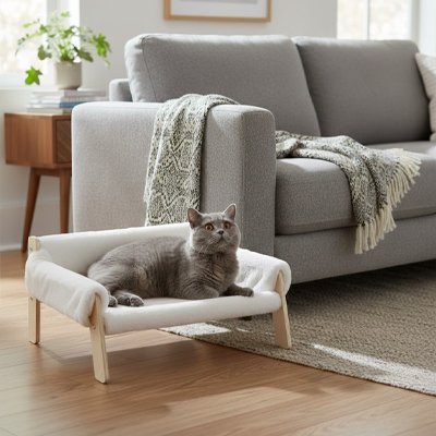 chat gris allonger sur canape chat ultra confortable blanc