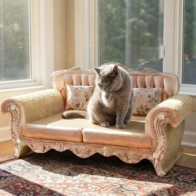 chat gris assis canape pour chat design luxueux