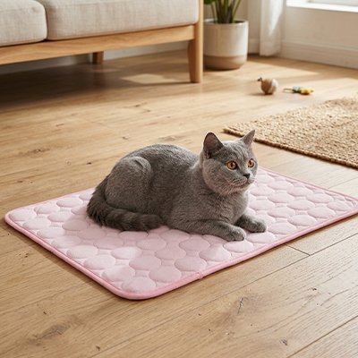 chat gris sur tapis rafraichissant chat rose