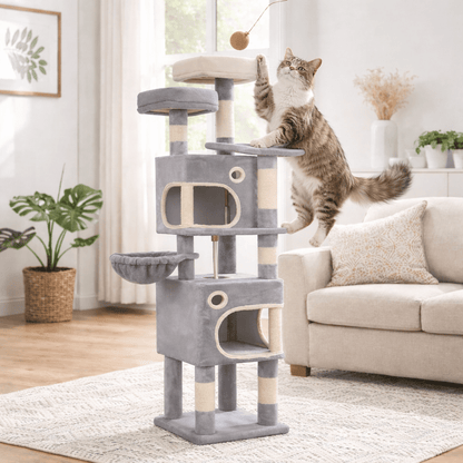 chat jouant dans arbre a chat 159cm confortable
