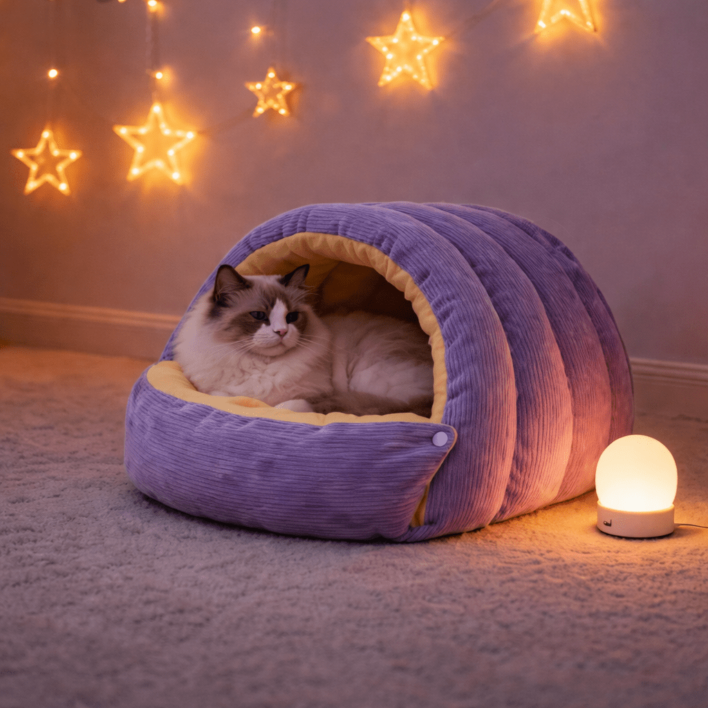 chat mignon dans chat niche chaude semi fermee violet