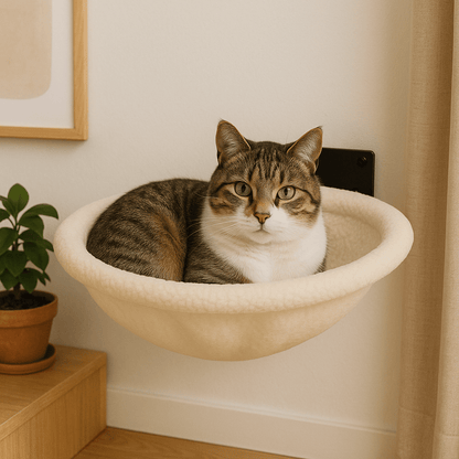 chat mignon dans hamac chat mural rond confortable blanc