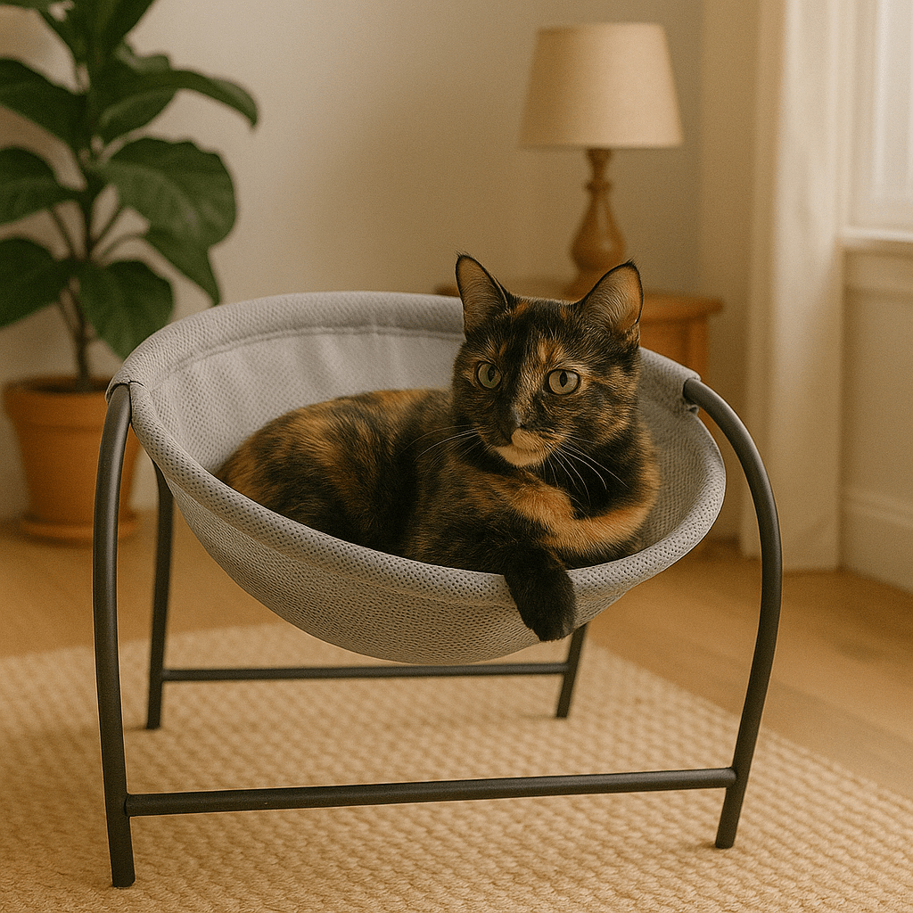 chat mignon dans hamac pour chat forme dome confortable gris