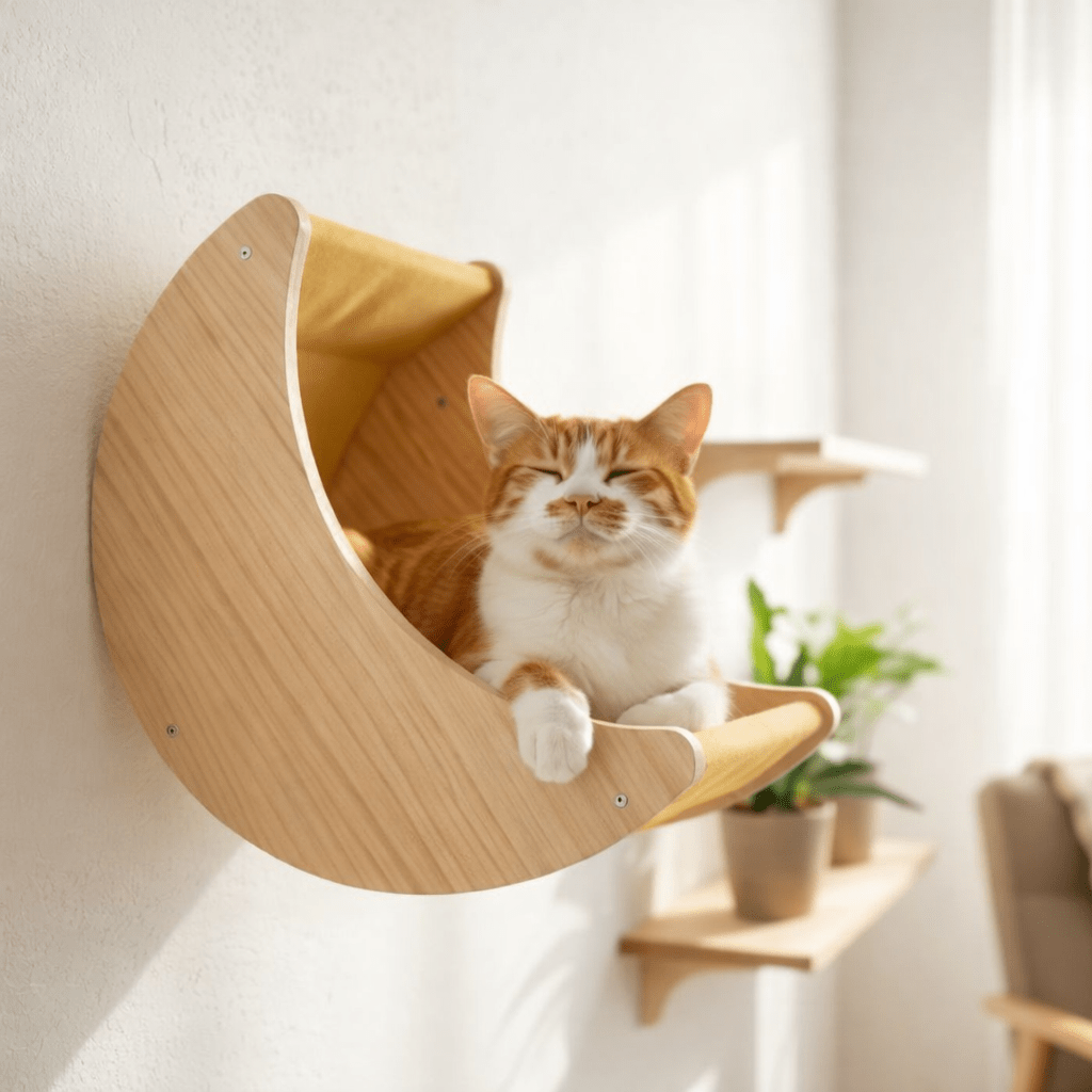 chat mignon dans hamac pour chat mural forme croissant confortable