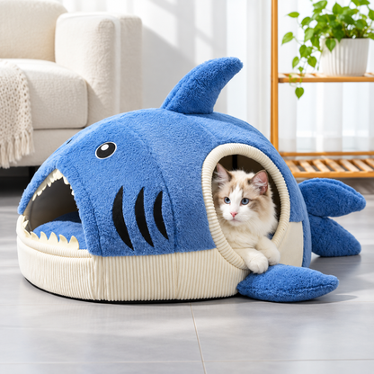 chat mignon dans niche chat design requin