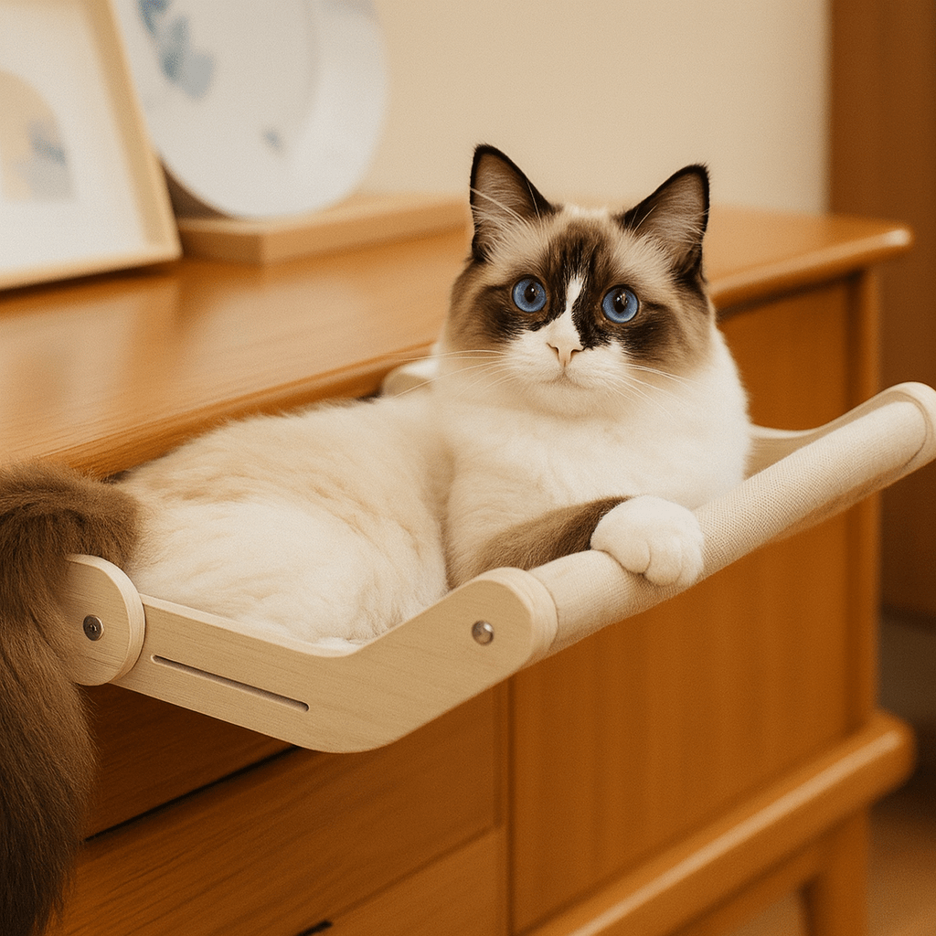 chat mignon dans son hamac pour chat rose confortable