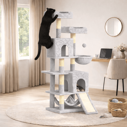 chat noir grimpant sur arbre à chat majestueux 158cm