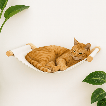 chat orange allonge dans hamac chat mural confortable en bois