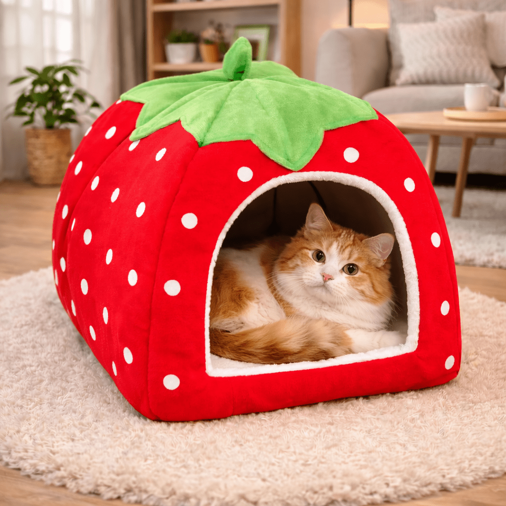 chat orange couche dans chat niche design fraise confortable