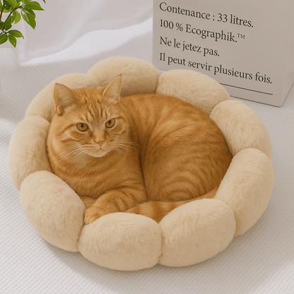 chat orange dans coussin chat fleur doux rond beige