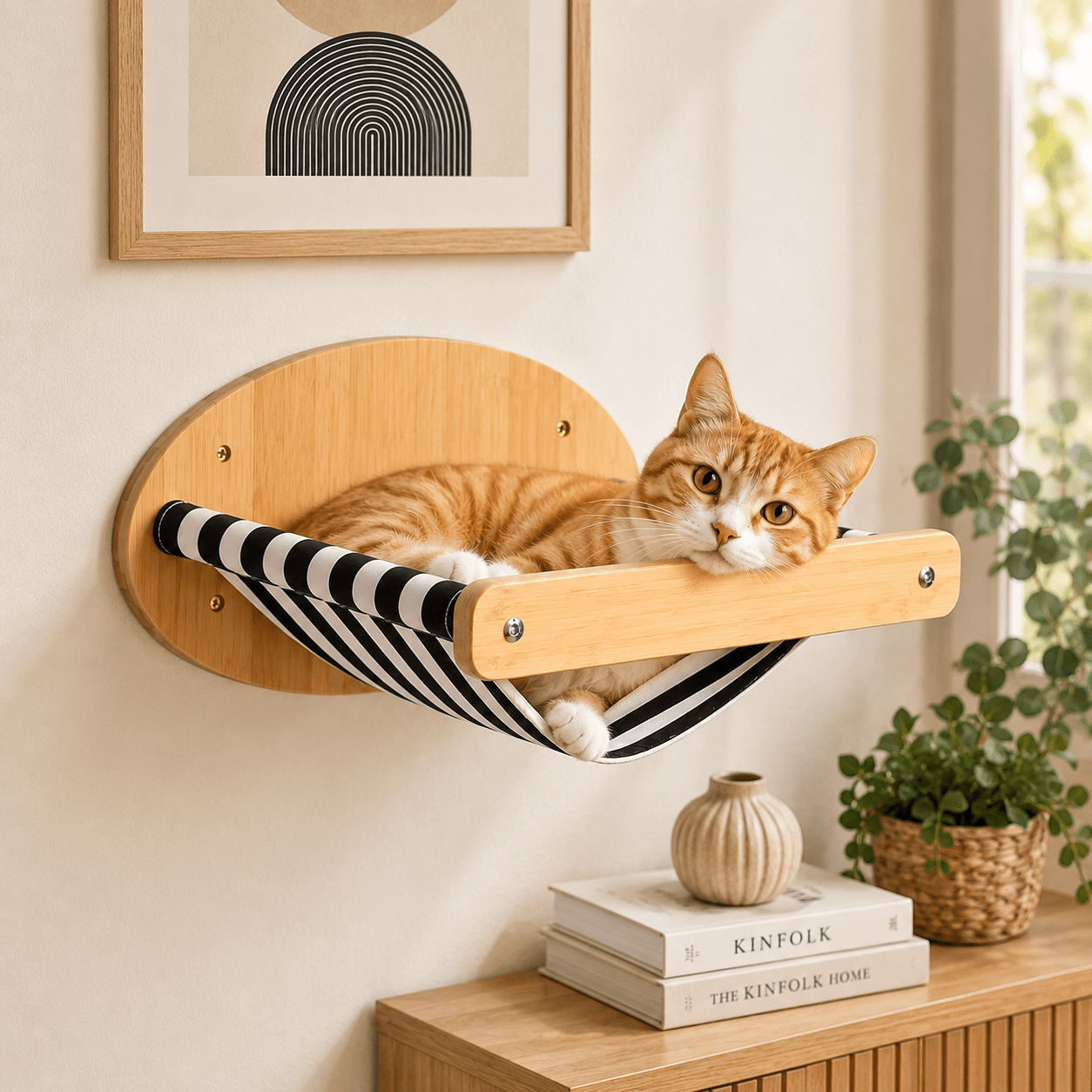 chat orange dans hamac mural confortable