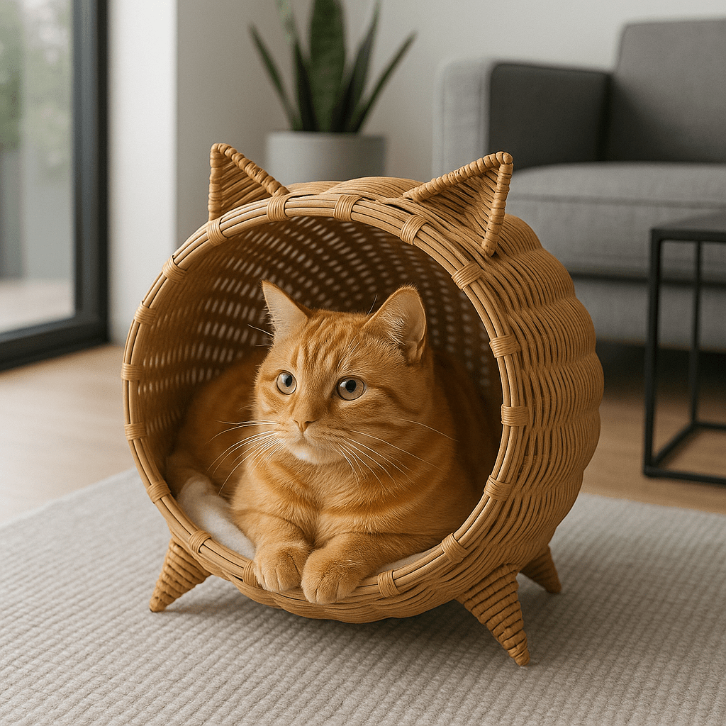 chat orange dans panier chat osier design chat confortable respirant