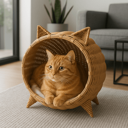 chat orange dans panier chat osier design chat confortable respirant
