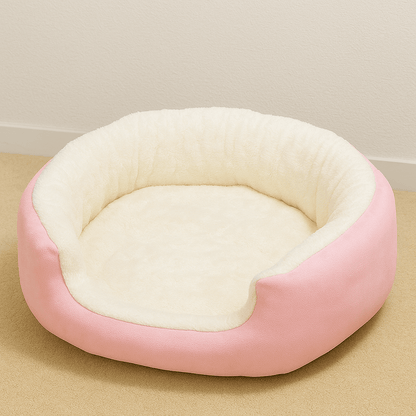 chat panier rose rond doux