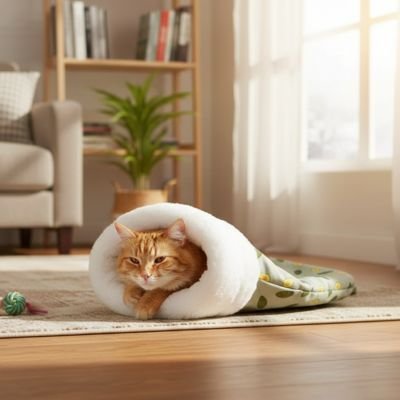 chat roux dans lit pour chat confortable design avocat