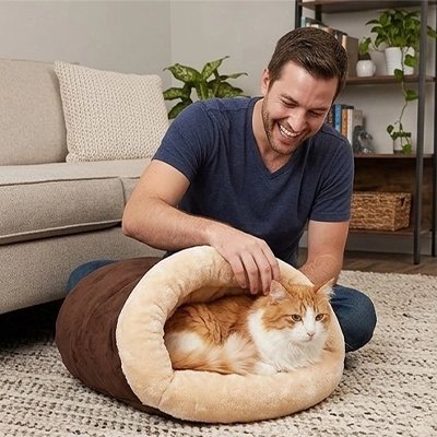 chat roux dans sac de couchage chat chaud