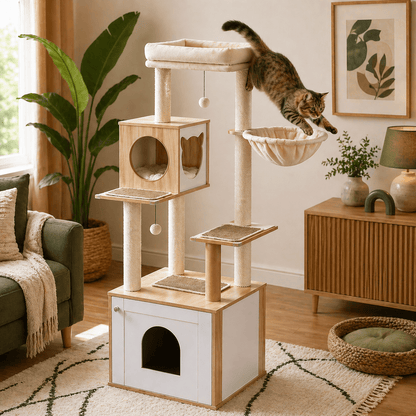 chat sautant arbre a chat scandinave bois multifonctions