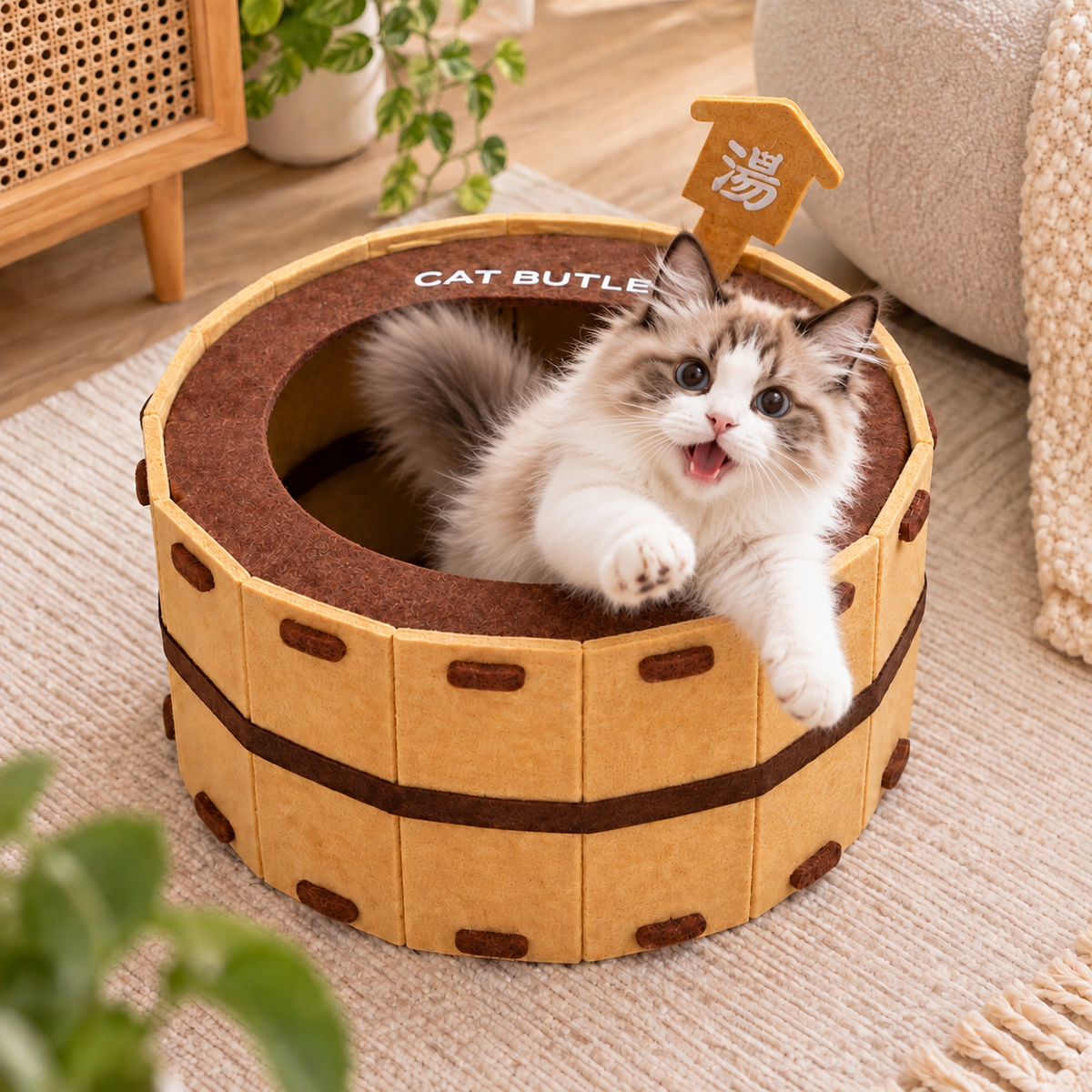 chat sautant dans niche chat design bain japonais