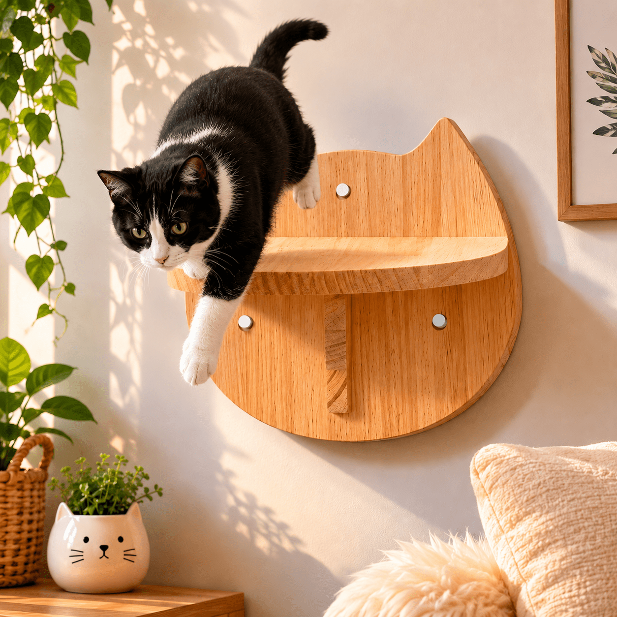 chat sautant plateforme murale bois design chat
