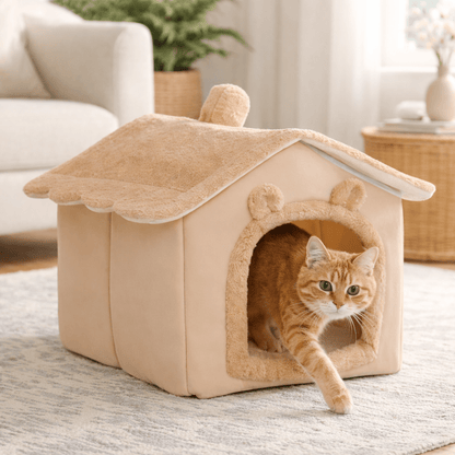 chat sortant de maison chat douce confortable brune