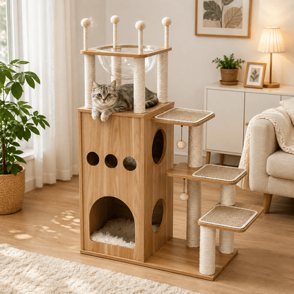 chat sur arbre a chat scandinave design bois elegant