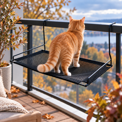 chat sur hamac chat suspendu robuste acier noir
