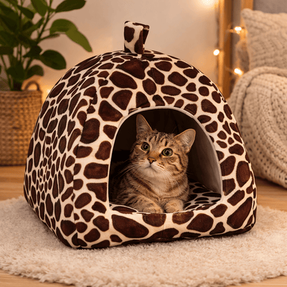 chat tigre allonge dans chat niche design leopard confortable