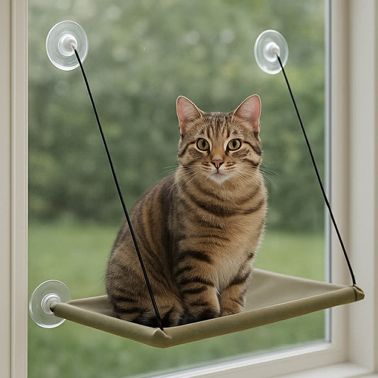 chat tigre assis dans son hamac fenetre chat confortable