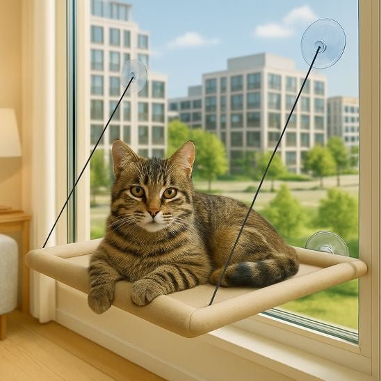 chat tigre couche dans son hamac chat fenetre confortable