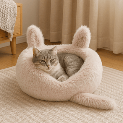 chat tigre dans coussin pour chat doux rose rond design chat