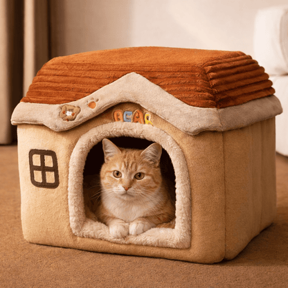 chat tigre dans maison chat confortable douce brune