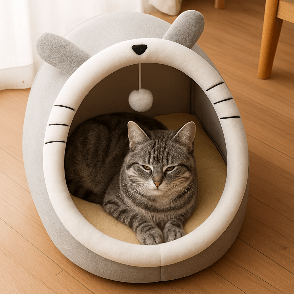 chat tigre dans niche pour chat gris confortable design chat