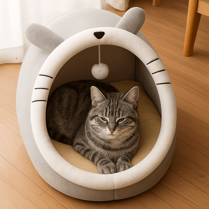 chat tigre dans niche pour chat gris confortable design chat